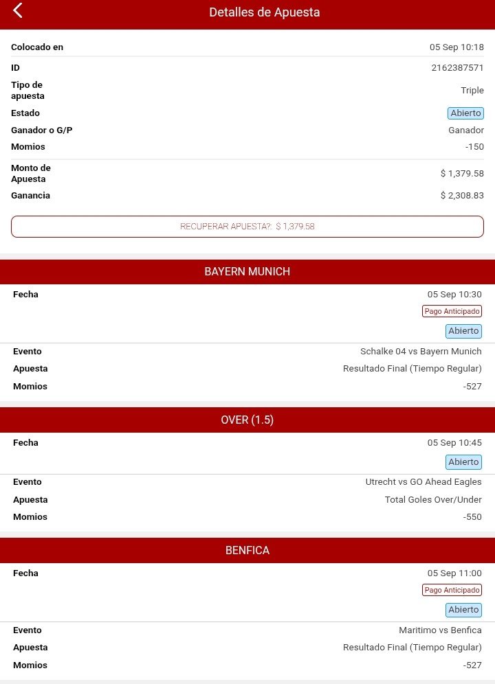 ElCirujanoPicks's tweet photo. Listo el Paso 3 de nuestro #RetoEscalera de fin de semana
Paso 1 $300 a $699.84 ✅
Paso 2 $699.84 a $1379.58 ✅✅
Paso 3 $1379.58 a $2308.83 🍀🍀🍀
#Like si me sigues!
#BayernMunich #Benfica #Alemania #Portugal #Holanda https://t.co/sjmkSwt9x1