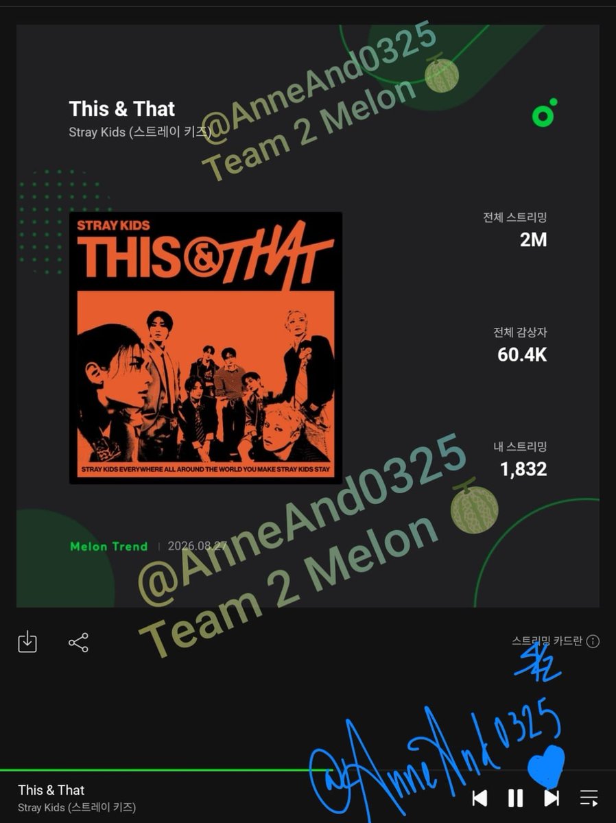 AnneAnd0325's tweet photo. Aunque no pude publicar mi streaming no se detuvo ni un sólo día Melon 🍈 

ThisNThat_KStream
#This_And_That 
#THIS도_THAT도_스키즈
@Stray_Kids
@DistritoK_0325 https://t.co/qDiVrEFx6c