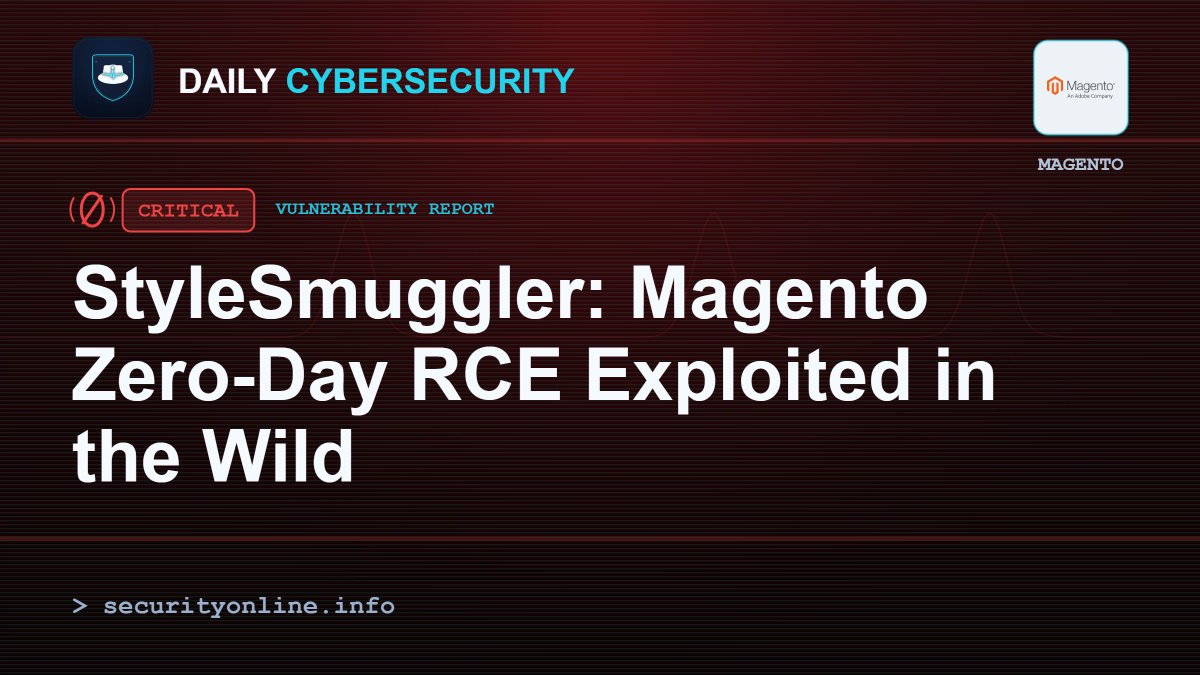 Daily_CyberSec's tweet photo. StyleSmuggler, a Magento zero-day, gives unauthenticated remote code execution and is exploited in the wild. No patch yet. Mitigate now.
#StyleSmuggler #Magento #AdobeCommerce #ZeroDay #RCE #eCommerceSecurity #Sansec #Infosec
https://t.co/l1Ha24DpQc https://t.co/6DazzWm5I0
