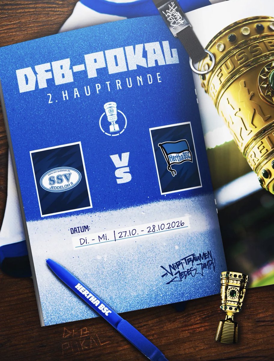 HerthaBerlinSC's tweet photo. Die 2. Runde im DFB-Pokal wurde soeben ausgelost! 🏆 Uns erwartet der SSV Jeddeloh II.
#HaHoHe https://t.co/fbEs24dyCy