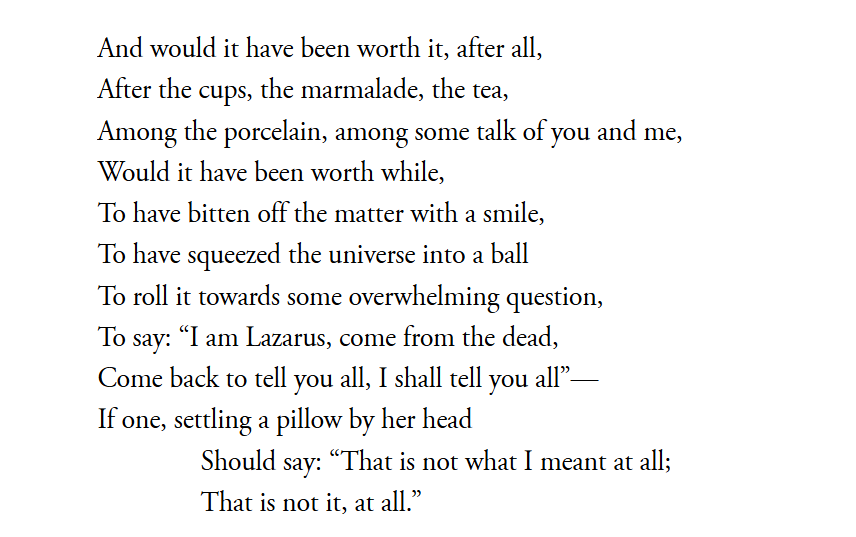w2aeris's tweet photo. lately i've been thinking about the love song of j.alfred prufrok, such a beautiful piece of poetry i still think about from time to time,,, https://t.co/EPaIMQrcsX
