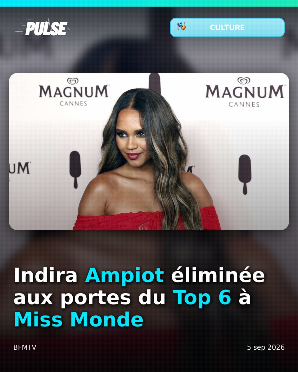 PULSEactus's tweet photo. 🎭🇻🇳 CULTURE | Indira #Ampiot est ÉLIMINÉE aux portes du Top 6 lors de la finale de #MissMonde au Vietnam.
➡️ le 5 septembre 2026 : la fin de l'aventure pour Miss France 2023.
(BFMTV) https://t.co/uZHLCZ911s