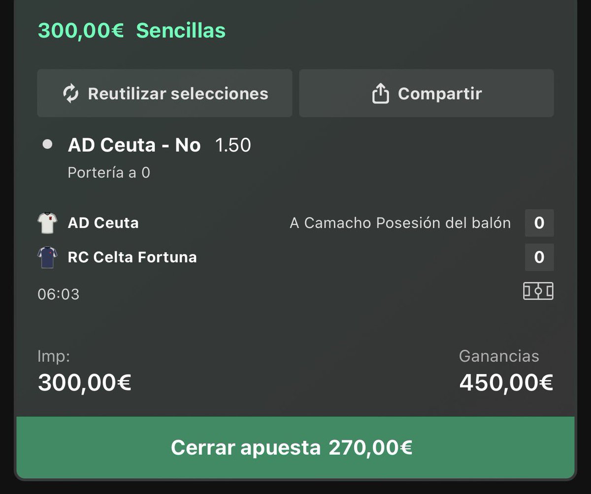 ARTenVerdeVIP's tweet photo. 🚨 ¡LIVE! Apuestaza del sábado 🏦 

🇪🇸 Liga Hypermotion 

⚽️ Ceuta vs Celta de Vigo B https://t.co/4lgbn2v86h