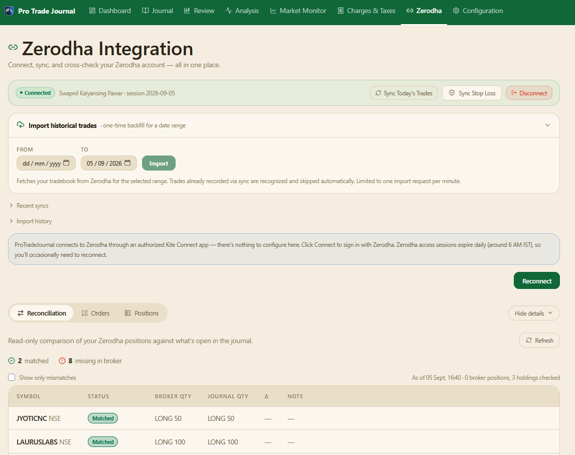 swapnilpawar_'s tweet photo. Coming soon. First look. Zerodha Integration. #ProTradeJournal https://t.co/bcdS37sdiI