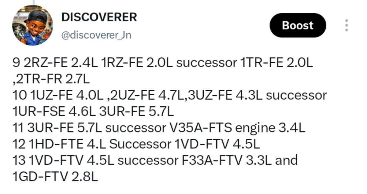 discoverer_Jn's tweet photo. @Kalasinga_ Wakili Jamboπ
To me the 1KD-FTV engine makes a lot of noise compared to the 1VD-FTV engine. The reason why Toyota introduced the 1GD-FTV engine as a replacement for the 1VD-FTV engine was due to its carbon emissions.
#nocarcontext
#DiscoveryAutomobilelimited https://t.co/uffCTvHmvN