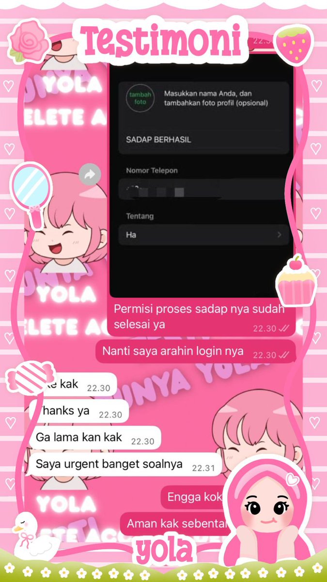 kvesini's tweet photo. JASA PEMULIHAN AKUN/DELETE AKUN, BERGARANSI RESMI GUYSS

KENDALA :#zonajajan
🌷PULIHKAN CHT WA LAMA
🌷JASA SADAP WA/IG
🌷LUPA PASWORD &amp; LUPA DATA2
🌷JASA HAPUS AKUN ALL SOSMED
🌷JASA PULIHKAN AKUN ALL GAME
GOGGLE ,GMAIL,INSTAGRAM,TWITER, FB,TIKTOK,DLL #zonauang

Fast WA di BIO‼️ https://t.co/2hL7AH49y4