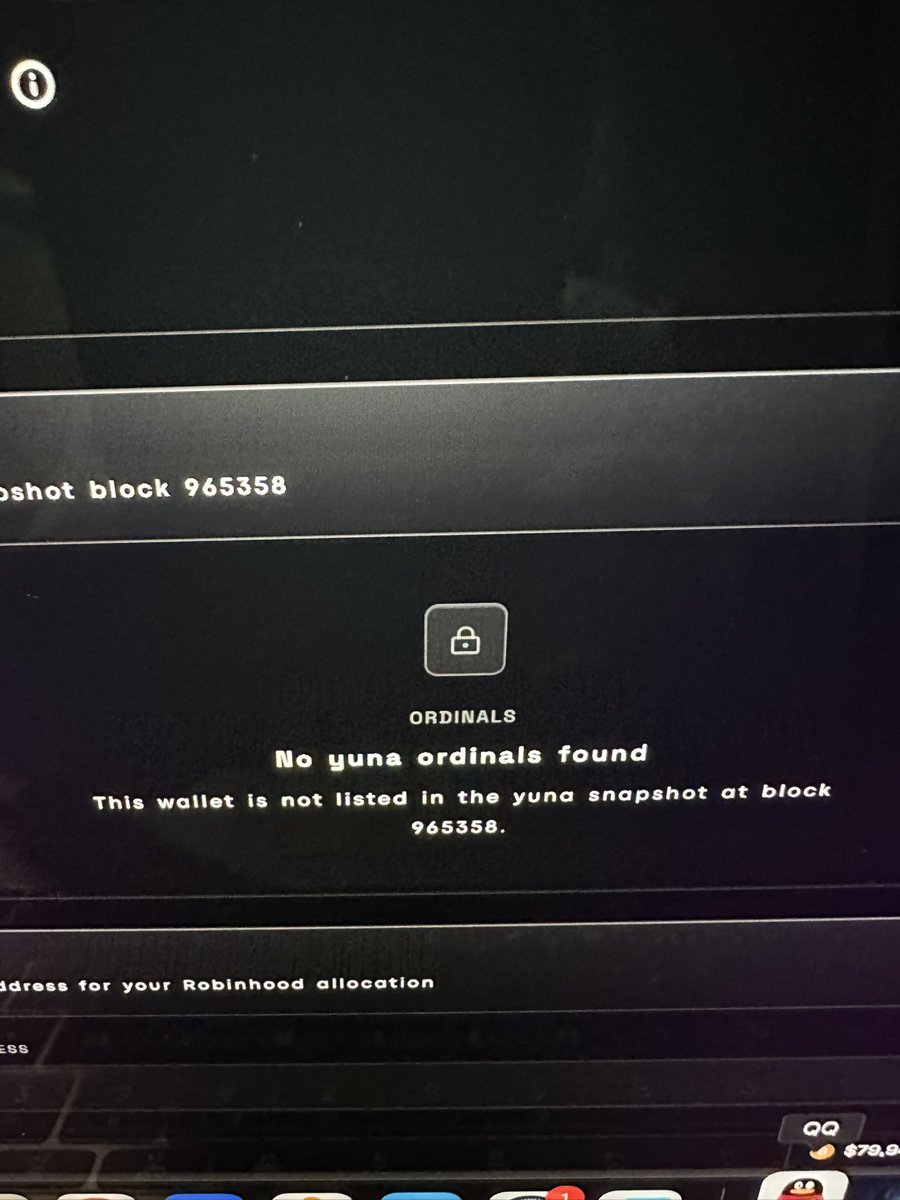 01Bitcoin's tweet photo. @yuzodotxyz My account shows that I am not eligible. It seems the snapshot did not include me in the range because I did not unlock from Bestinslot in time, so I am not eligible even though I locked for a year. Your snapshot has a problem. https://t.co/8bwclCxP9x