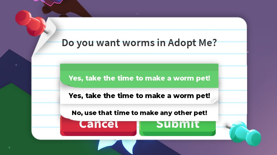 AMReporters's tweet photo. 🪱 Adopt Me! teases possible Worm pets. https://t.co/dsGI6deE6i