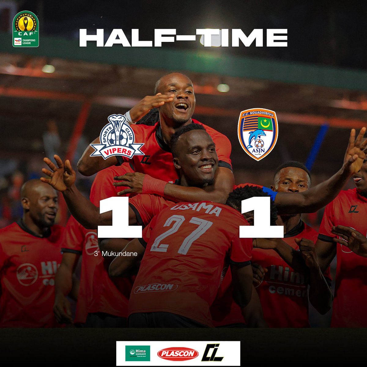 VipersSC's tweet photo. Honours even at the break ⚖️

#TotalEnergiesCAFCL || #VenomsUpdates || #OneTeamOneDream || https://t.co/Qh2qunERtM