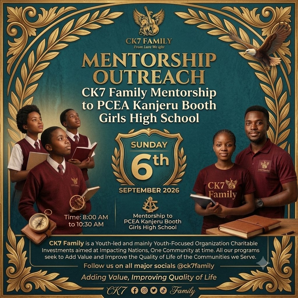 ck7family's tweet photo. The CK7 Family has been invited to PCEA Kanjeru Booth Girls High School for a Mentorship Outreach tomorrow! 🔥🙌🏾

We continue to Impact the Society by Mentoring the next Generation of Leaders ✨📚. 

#ck7family 
#inspiration
#sundayvibes
#trending
#mentor https://t.co/t1upVmxnZx