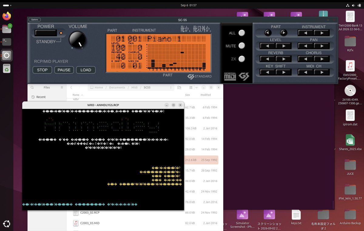 masanaohayashi's tweet photo. Linuxでもうごくようになった。ラズパイチェックはめんどくさいからまた今度。
リリース用スクリプト書かせるか。
#nukedsc55 #sc55 #soundcanvas https://t.co/QoHJxBatIy