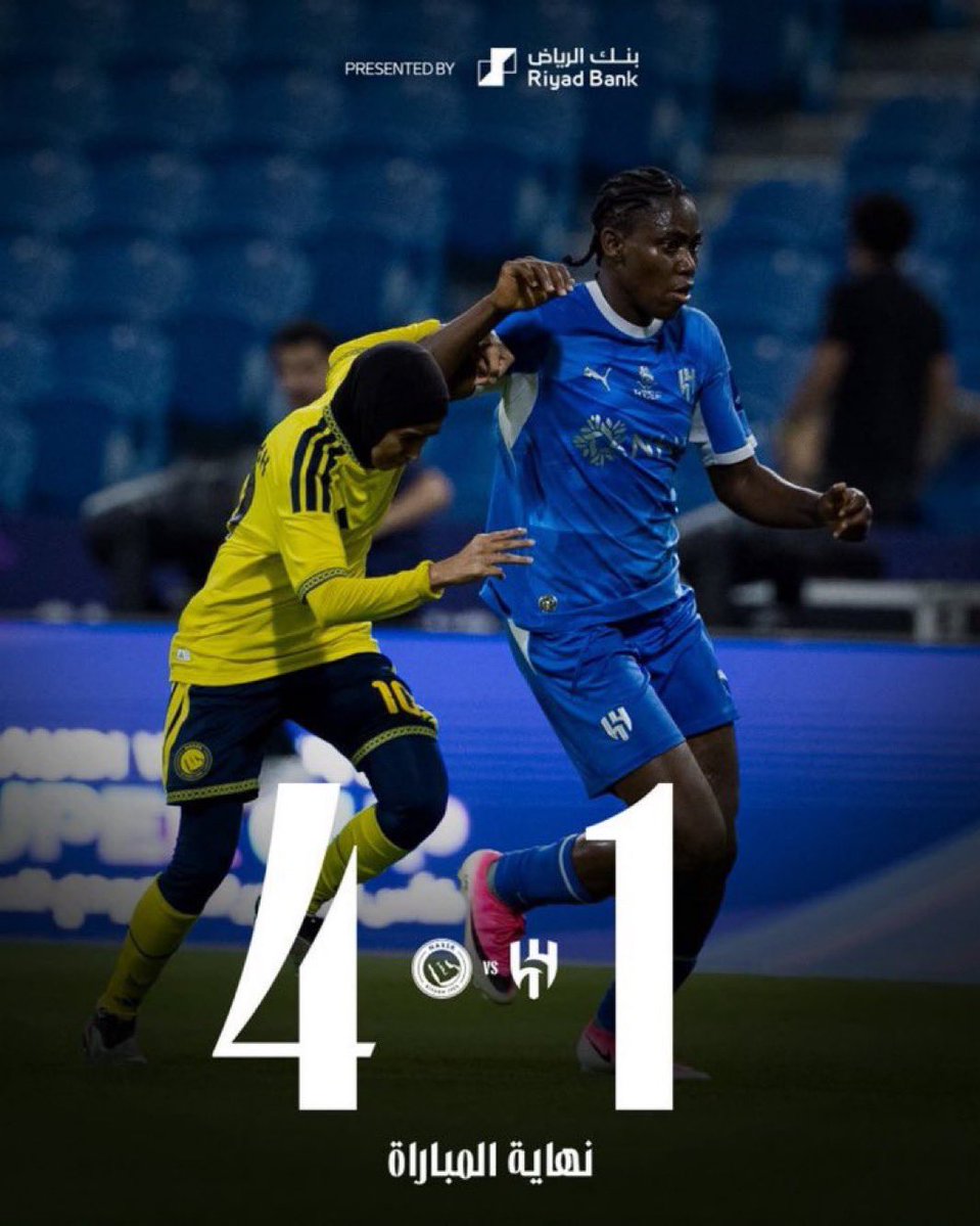 Faisal_Alfrhan8's tweet photo. 🚨🚨عاجل| 
فريق #النصر الأول لكرة القدم للسيدات بطلا لـ #كأس_السوبر_السعودي_للسيدات 2026 🏆🇸🇦 بعد فوزه على الهلال (4-1) 💛

#كلارا💛#هاترك⚽️⚽️⚽️ 💪🏻🫶

الف الف الف مبروك 🎉 https://t.co/dFnIlJMLa3