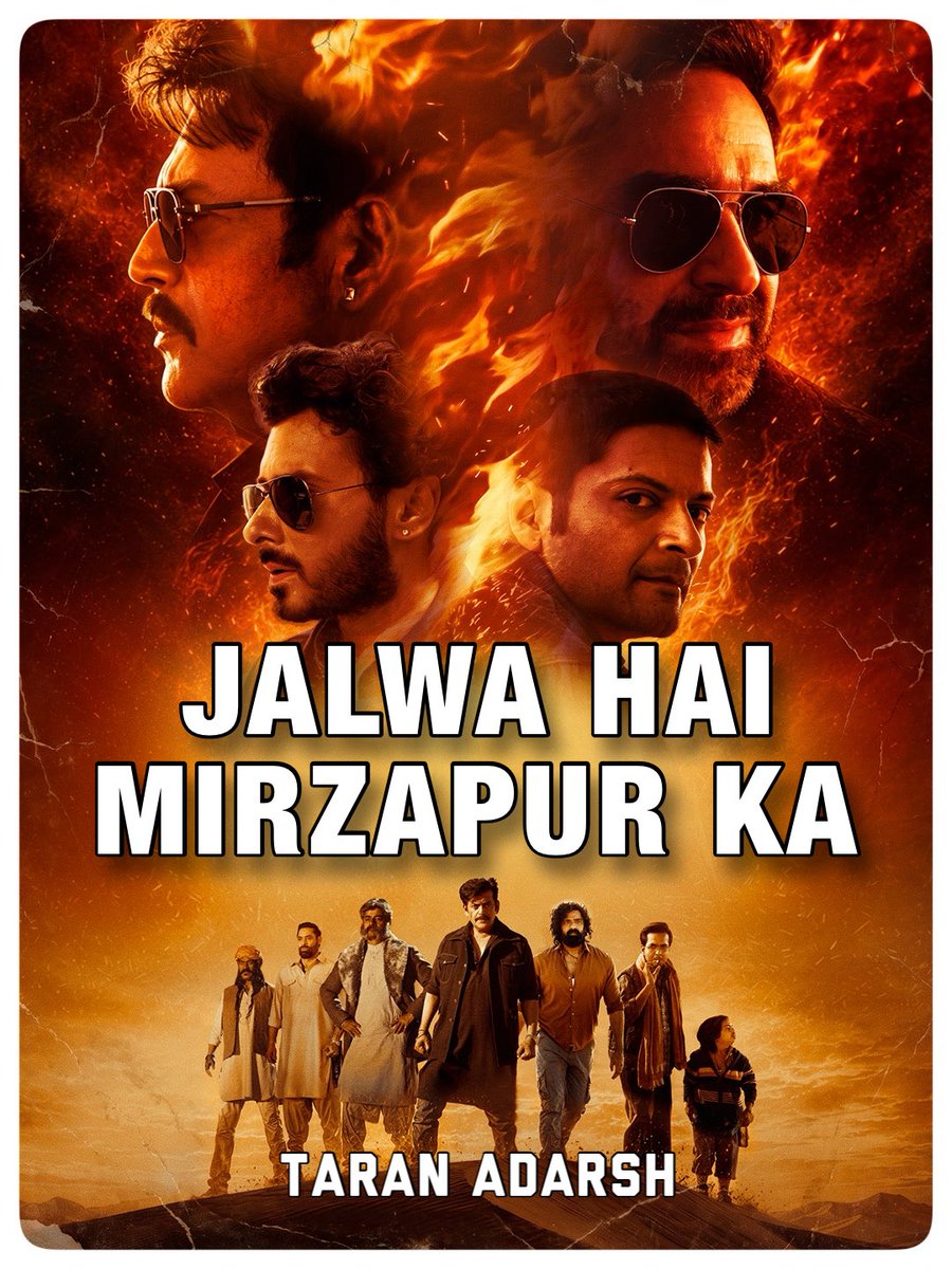 taran_adarsh's tweet photo. JALWA HAI 'MIRZAPUR' KA – DAY 1 NUMBER HAS SURPRISED & SHOCKED MANY... #MirzapurTheMovie has emerged as a CASE STUDY, defying the rules and conventional wisdom of the industry.

What's caught many by SURPRISE is the fact that #MirzapurTheMovie has opened like a biggie starring one of our prominent big-screen stars / A-listers.

What's also left the industry STUNNED is that a franchise with a massive and fiercely loyal fandom has now made its way to the big screen – and is scoring UNBELIEVABLE numbers at the *boxoffice counters*.

What's left everyone SPEECHLESS is the fact that #MirzapurTheMovie has emerged as Excel Entertainment's BIGGEST OPENER in its 25-year journey... This, despite the reputed and respected production house being synonymous with big-budget films and having collaborated with some of the biggest stars in the industry.

Like I always say, boxoffice can be very unpredictable – but that's the beauty of this business.