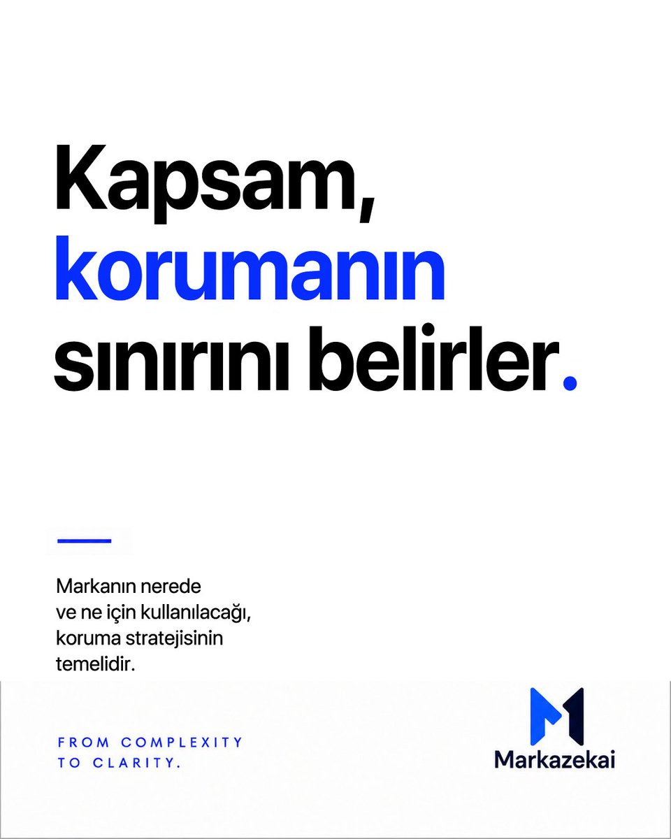 markazekai's tweet photo. Koruma, markanın sınırlarıyla başlar.
 
Kapsam bir ayrıntı değil, stratejidir.
#Markazekai #MarkaTescili #MarkaStratejisi #FikriMülkiyet https://t.co/HBOvAeFT8y