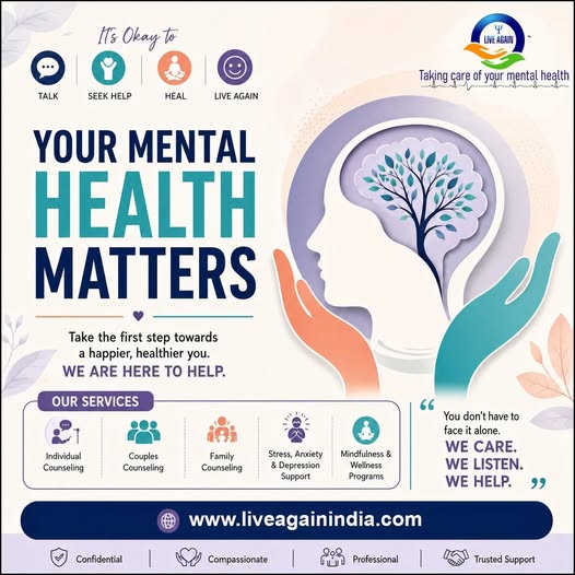 LiveAgainIndia1's tweet photo. 📷 Your Mental Health Matters!
It’s okay to talk. It’s okay to seek help. 📷
Take the first step towards a happier and healthier you.
📷 We Care. We Listen. We Help.
Professional and compassionate support for a better tomorrow. 📷
📷 https://t.co/fa1hwkUas3
#MentalHealthMatters https://t.co/uTSsoZojiy