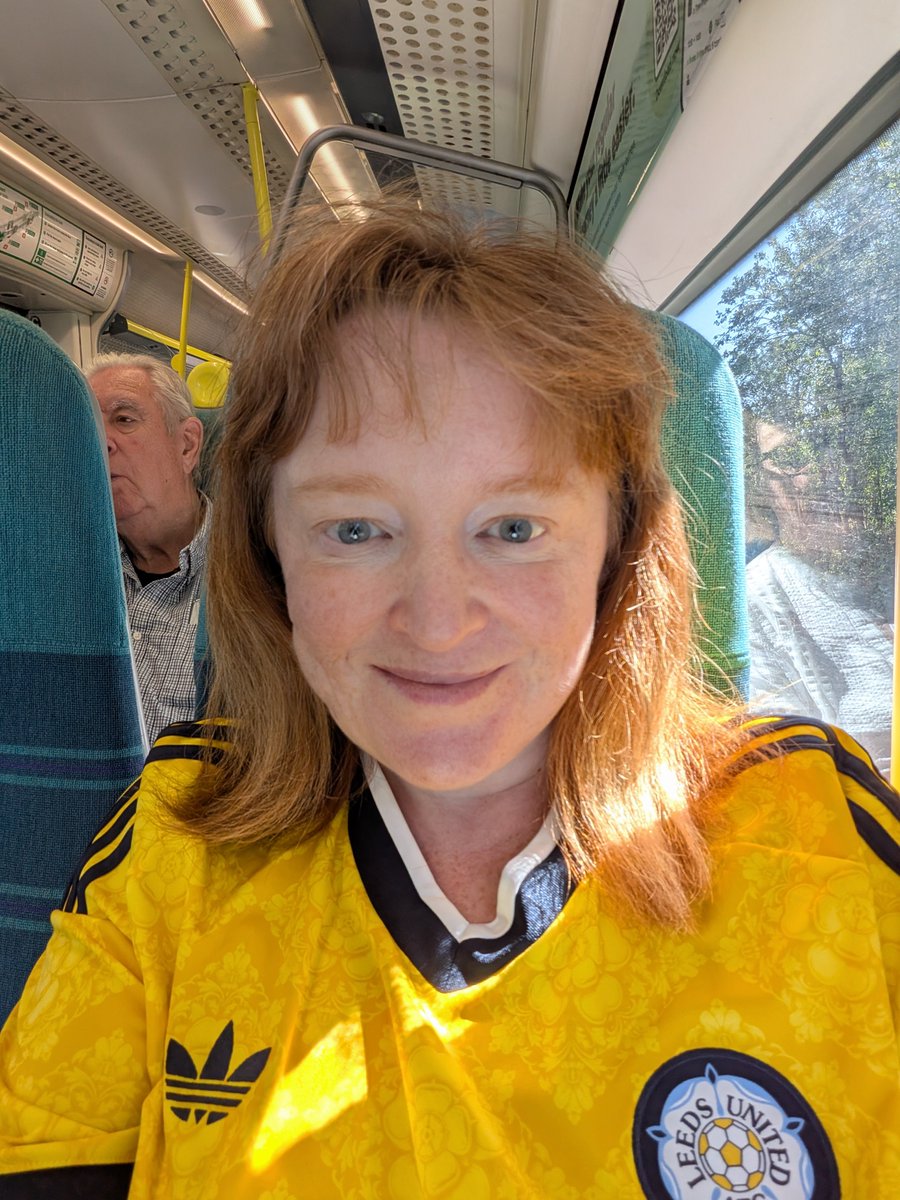 agnetha1972's tweet photo. Not exactly blending in with a train packed full of Brighton fans 🤣 #lufc #mot #alaw #lufcawaydays https://t.co/kYVfQgY6lD