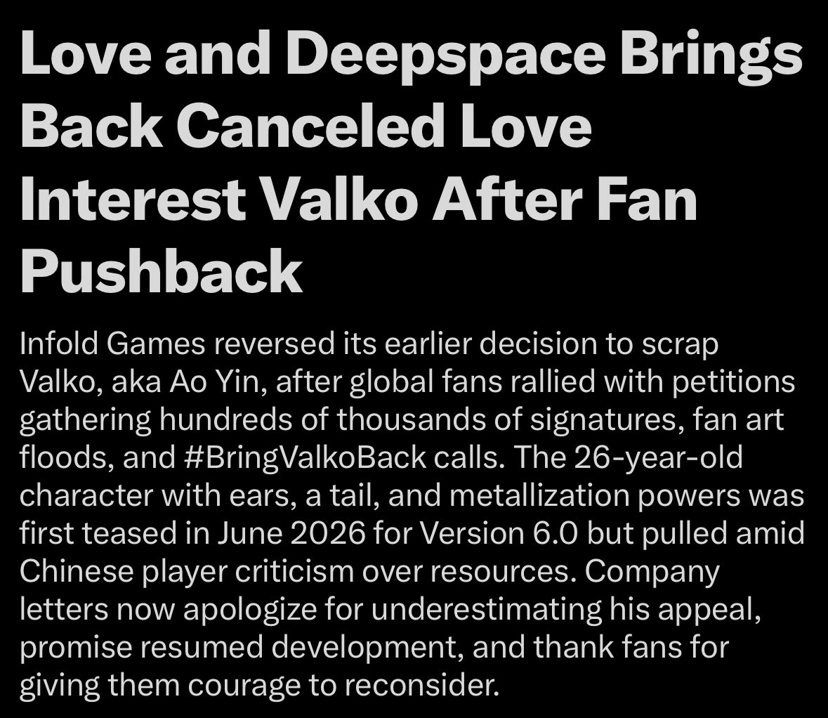 taschibunny's tweet photo. The news we'll are waiting for - even grok wants Valko back lol - I'll take it as a sign, may it be right about this. We deserve a BIG apology letter. 

Manifest Valko's comeback announcement tomorrow 🐺🤍

#BringValkoBack #ValkoIsLoved 🐾 https://t.co/oORAbSLGpu