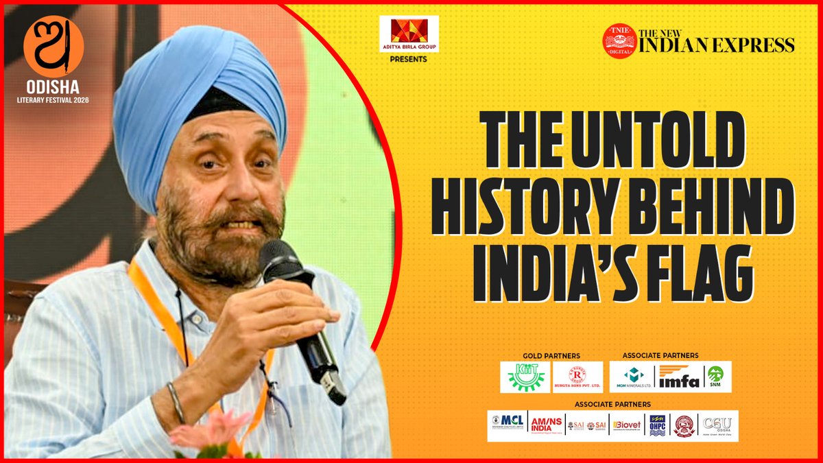 NewIndianXpress's tweet photo. Author and former diplomat Navtej Sarna explored India’s hidden histories, the evolution of the tricolour and the life of Udham Singh at the 14th Odisha Literary Festival (OLF) 2026 in Bhubaneswar.

Discussing his books A Flag to Live and Die For, Exile and Crimson Spring, Sarna traced the evolution of India’s national flag from the charkha to the chakra and explained the changing meanings attached to its colours.

Sarna also spoke about Maharaja Duleep Singh and how historical figures often remain confined to the footnotes of history. He discussed Udham Singh’s life and research into his letters, diaries and trial, challenging the widely repeated account that Udham Singh was present at the Jallianwala Bagh massacre.

Sarna said Udham Singh’s own trial record stated that he was in East Africa at the time and argued that popular portrayals of his life have overlooked important historical evidence.

Watch the full conversation from OLF 2026.

https://t.co/wDNZMwbC4V

@adityabirlagrp @NavtejSarna @PrabhuChawla @NehaSonthaliaP1 @santwana99 @NewIndianXpress
@Eventxpress @XpressOdisha #OdishaLitFestival2026 #14YearsOfOLF #ResurgenceOfTheWord #StoriesOfOurTime #Odisha
