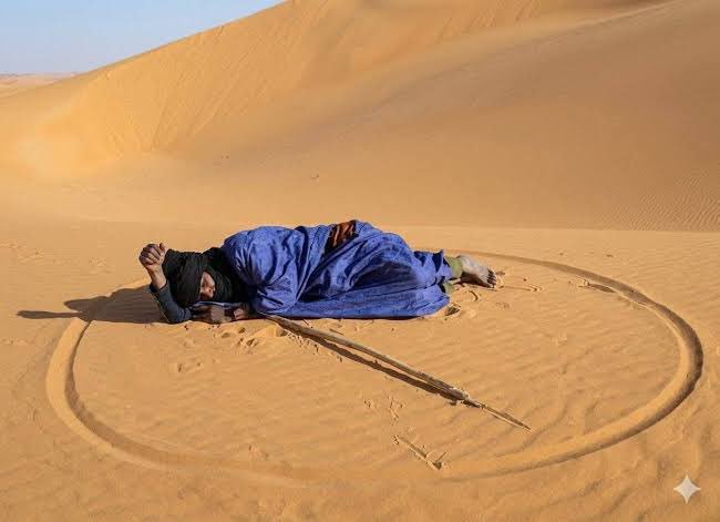 SAM_BESTT's tweet photo. Tell us @grok what’s the reason people draw a circle around themselves before sleeping in the desert? 😳 https://t.co/t7KWd9nDCb