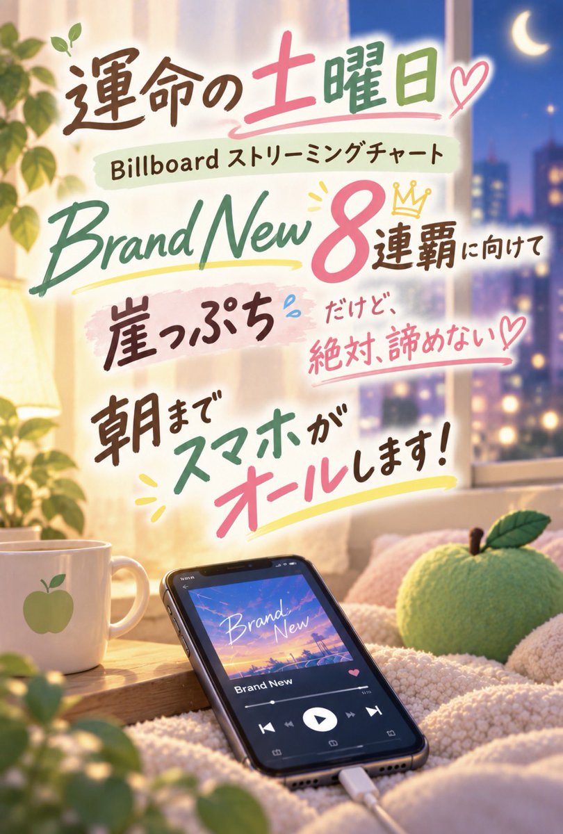 mga_3510's tweet photo. 🍏運命の土曜日🍏

Brand Newのストリーミング1位を
今週も守りたい🤟❤️‍🔥
8連覇がかかった大切な1週間も、
残りわずかとなりました‼️

夜は長いから、スマホもオールで📱

🔗https://t.co/VOjeMAmF8N

#MrsGREENAPPLE
#BrandNew https://t.co/o7uLpdqX7O