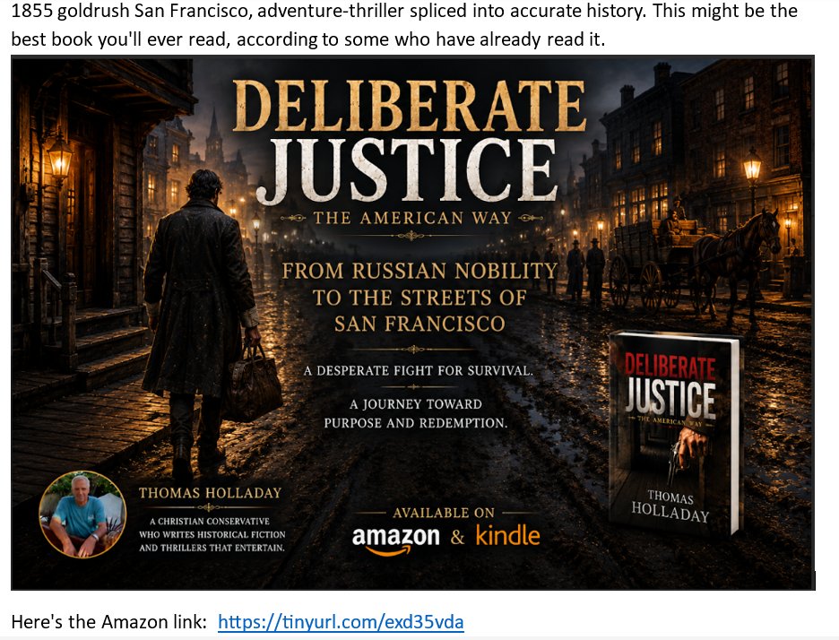 ThomasHolladay's tweet photo. 1855 goldrush San Francisco, adventure-thriller spliced into accurate history. This might be the best book you'll ever read, according to some who have already read it.
Here's the Amazon link: https://t.co/tXFzXsYl2x https://t.co/u45pKQnSd0