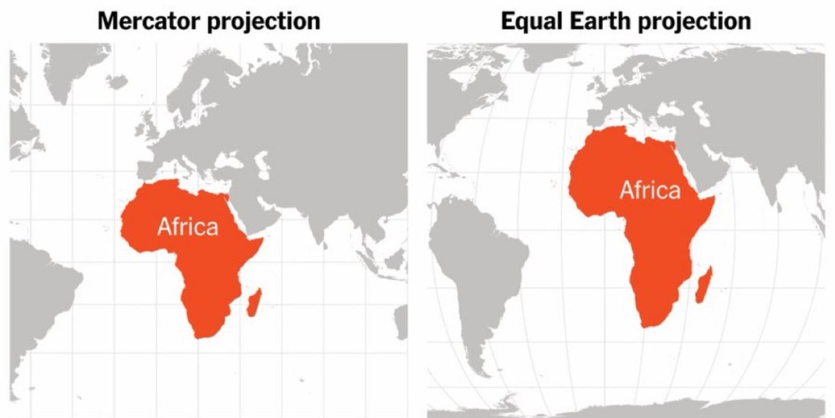 NestorSiurana's tweet photo. Ayer no pude comentar esta noticia, y me parece muy importante aunque no lo parezca.

La Asamblea General de la ONU ha votado a favor de un nuevo mapa mundial que representa con mayor precisión el tamaño de África.

De todos los países, sólo votó en contra Estados Unidos.

La resolución fue respaldada por 164 países y apoya la sustitución de la proyección de Mercator, la usada hasta ahora, que hace que África parezca mucho más pequeña de lo que es.

Realmente cambia todo el mapa mundial, pero África es lo que más resalta. Gana muchísimo territorio frente a Europa y realmente se ve su verdadera inmensidad.

La Unión Africana lleva tiempo pidiendo 2 asientos permanentes en el Consejo de Seguridad de la ONU y el año pasado hubo un debate sobre ello en el Consejo de la ONU, aunque no parece cerca.

Dónde la gente ve simplemente una medida simbólica, yo en el fondo veo un mensaje muy poderoso.