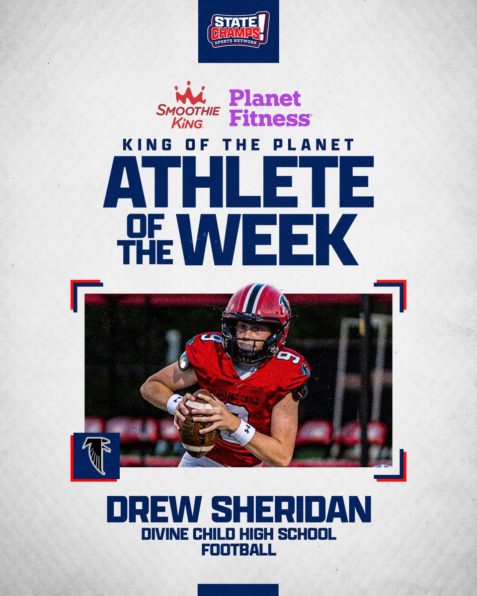 statechampsmich's tweet photo. DREW SHERIDAN EARNS THE CROWN! 👑 

Divine Child QB @drewsheridan9 is our first King of the Planet Athlete of the Week this fall. https://t.co/Ln0HX5QPr3