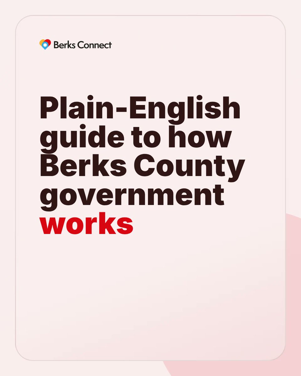 BerksConnect's tweet photo. Ever wonder who handles a pothole on your street or what your township supervisors actually do? You're not alone. That's why we built a plain-English guide to how Berks County government works, no jargon required.

1/4 https://t.co/6P05vKMEaQ