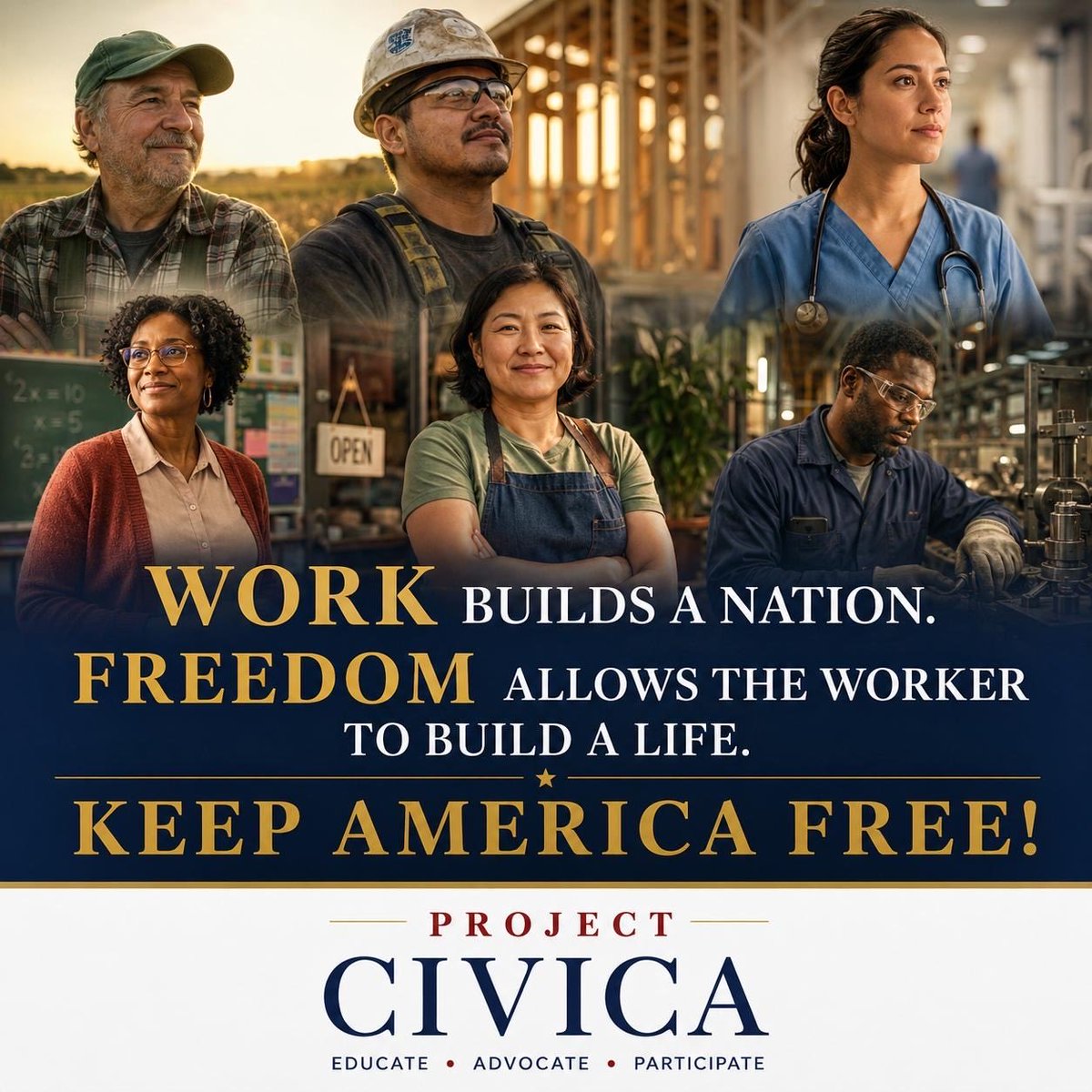 ProjectCivica's tweet photo. Freedom is not self-sustaining. It endures when we show up, speak out, and advocate for our families, our livelihoods, our communities, and our future.
Civic engagement is how free people remain free. ๐บ๐ฒ
#LaborDay #KeepAmericaFree #CivicEngagement https://t.co/bHoa6yAdO9