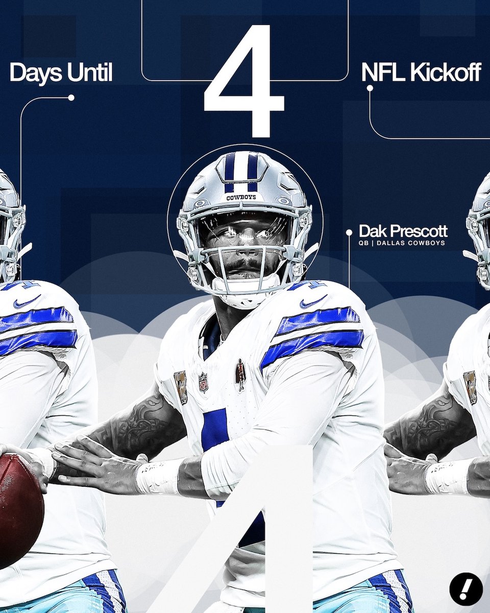 YahooSports's tweet photo. The NFL regular season returns in just FOUR DAYS 😳 

Is 2026 the year Dak Prescott leads the Cowboys back to the Super Bowl? https://t.co/avHTl1bQdP