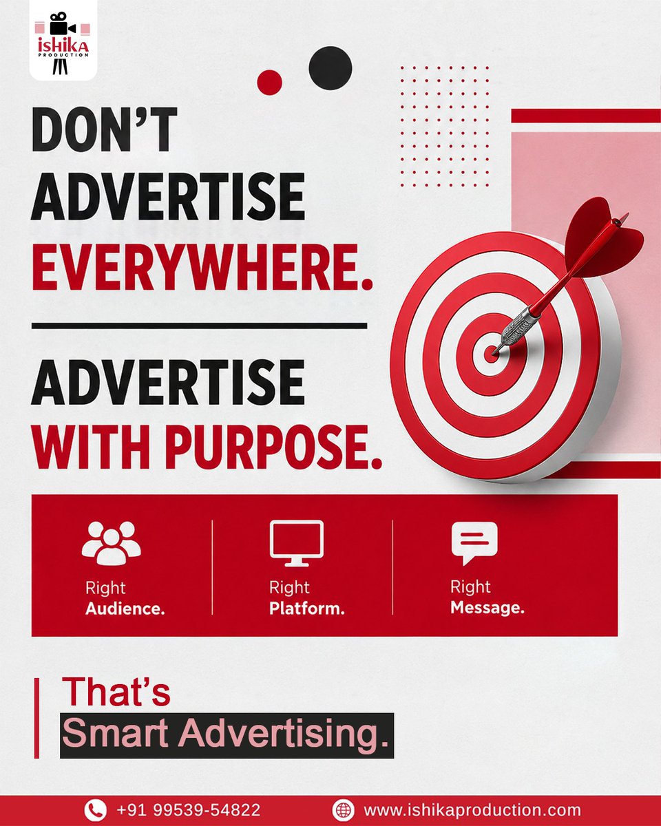 Ishika_advt's tweet photo. Don’t advertise everywhere. Advertise where it matters.
The right audience. The right platform. The right message.
Advertise with purpose. Create an impact.
#SmartAdvertising #AdvertisingWithPurpose #RightAudience #RightMessage #CreativeAdvertising https://t.co/n1Mu8FUsMH