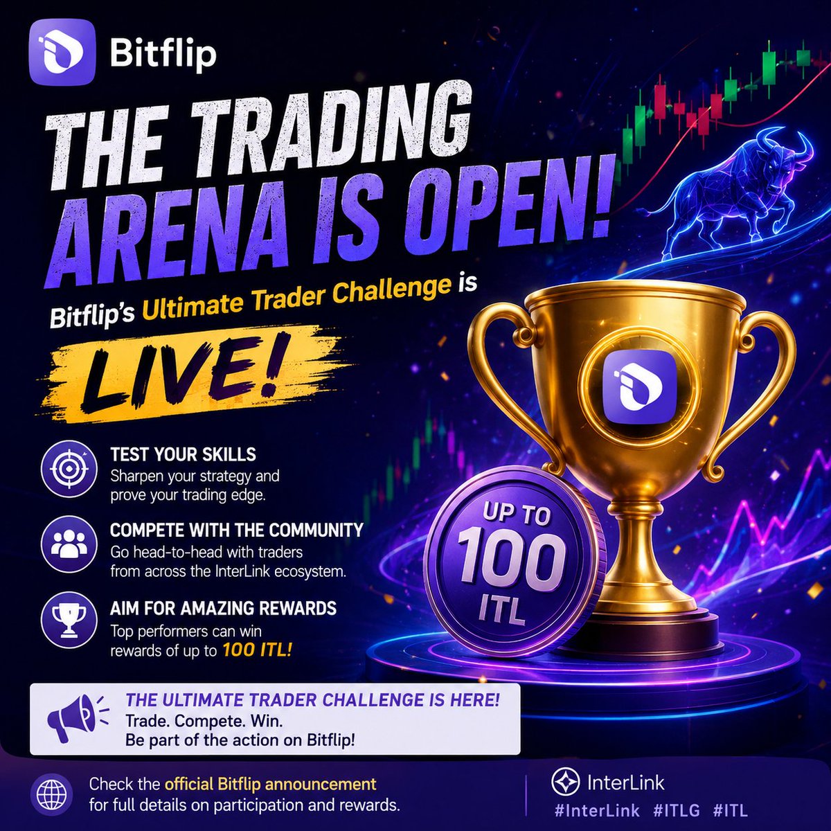 Redwan8033's tweet photo. 🚀 The trading arena is open!

Bitflip’s Ultimate Trader Challenge is LIVE. Test your skills, compete with the community, and aim for rewards of up to 100 ITL. 🏆🔥

#InterLink #ITLG #ITL https://t.co/T8w9dHIk8D