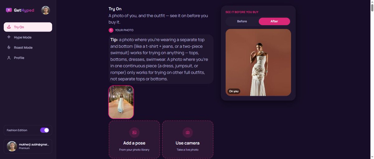 SubhoM's tweet photo. Our flagship feature just went live: Virtual Try On 🪄 upload a photo of yourself + any outfit (or paste a shopping link) and see it on you before you buy. https://t.co/Suataw3JHX https://t.co/RwzN0DbjJ1