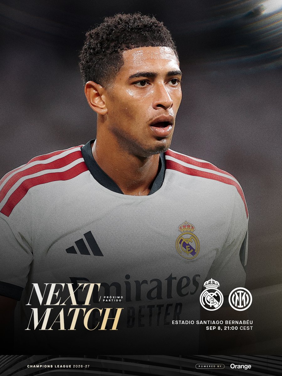 realmadrid's tweet photo. ⏩ PRÓXIMO PARTIDO
🆚 @Inter_es
🗓️ 08/09 | 21:00 CEST https://t.co/9trd0AKS0K