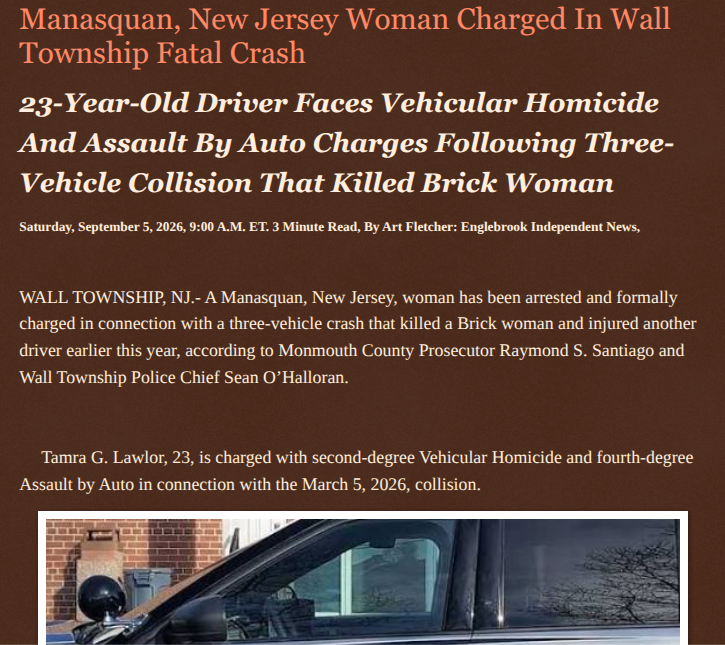 ArtFletcher9's tweet photo. Manasquan, New Jersey Woman Charged In Wall Township Fatal Crash https://t.co/xsDJT4k9OO via @Englebrooknews #NewJersey #CrimeNews #MonmouthCountyNJ #WallTownshipNJ #FatalCrash #Arrest #ManasquanNJ #Charged #VehicularHomicide #AssaultbyAuto @HRG_Media @LodiNJNews @fordmb1 @SarahGeving1 @Shannon96574094 @DanCook26214426 @Daytobehappy @janninereid1 @gator4kb18 @TrumpWasRite2 @KathyKbrose @RobGerundo @JimBobW49