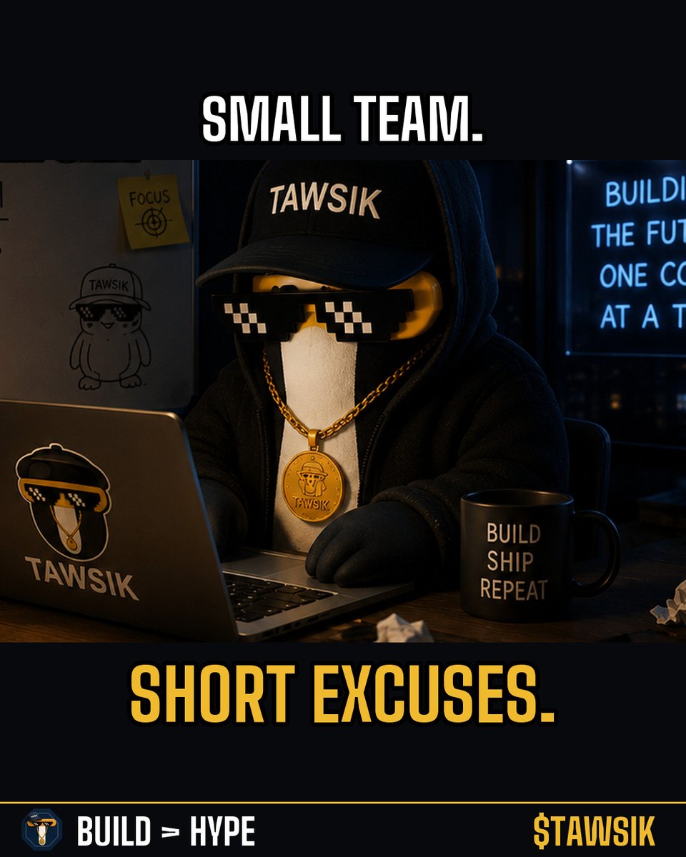 Zakxleb's tweet photo. Fewer people, fewer meetings, more shipped.

$TAWSIK #Startups #BuildInPublic #Founders https://t.co/E5jWLTrb4A