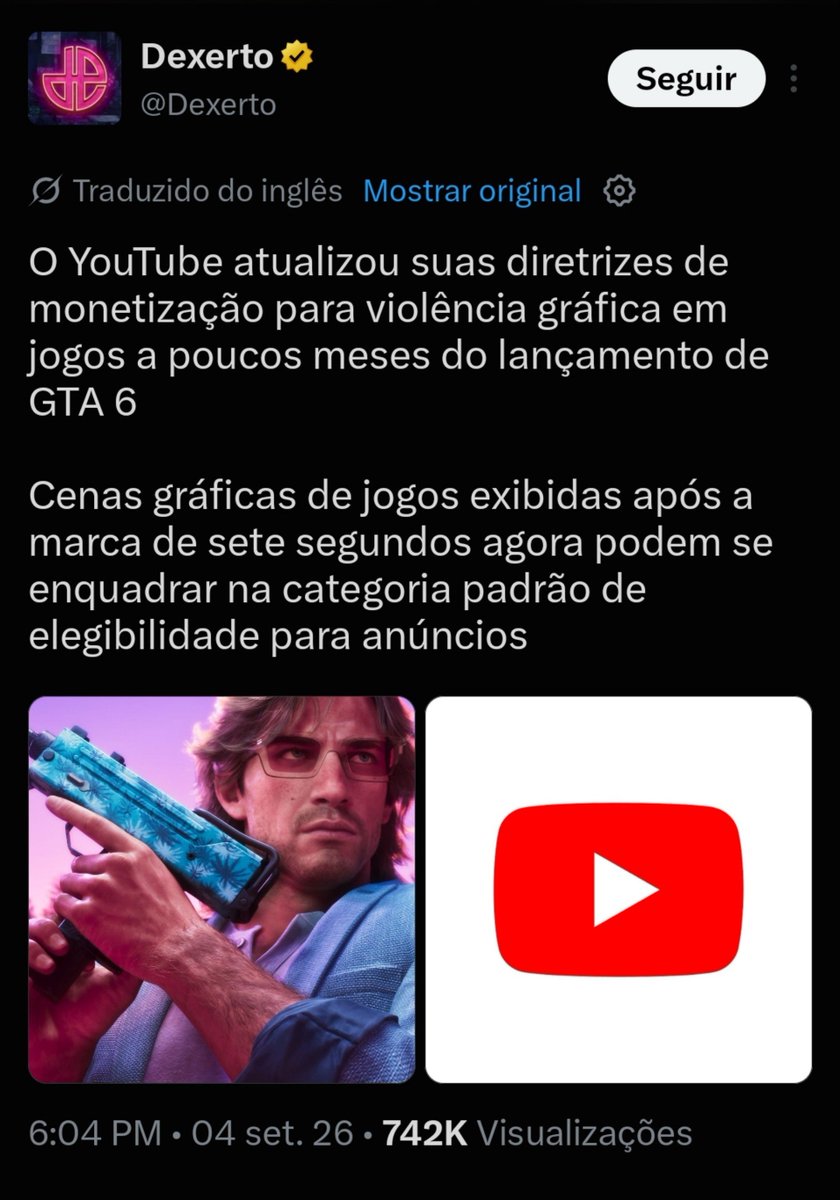 Byanu's tweet photo. Parabéns @YouTube excelente notícia, agora só falta aplicar a lei Felca por completa no Brasil, aguardando a resposta da @Twitch https://t.co/GsxiRQCthG