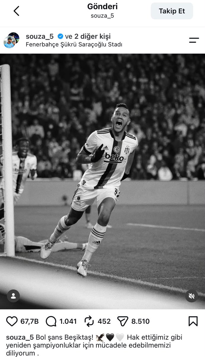 futbolarena's tweet photo. Josef de Souza'nın paylaşımı: "Bol şans Beşiktaş. Hak ettiğimiz gibi yeniden şampiyonluklar için mücadele edebilmemizi diliyorum." https://t.co/AZS6VO7sAS