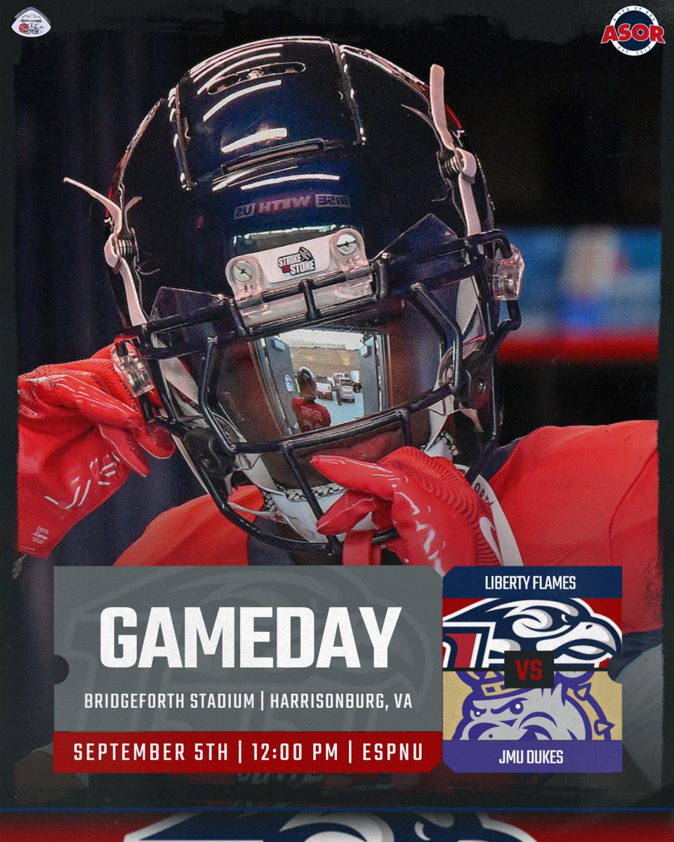 ASeaofRed's tweet photo. It’s GAMEDAY ‼️
Liberty will commence the 2026 football season in Harrisonburg as the Flames face JMU!
#BeatJMU #BattleoftheBlueRidge #Fanem🔥 https://t.co/Yu9MfTrqnv