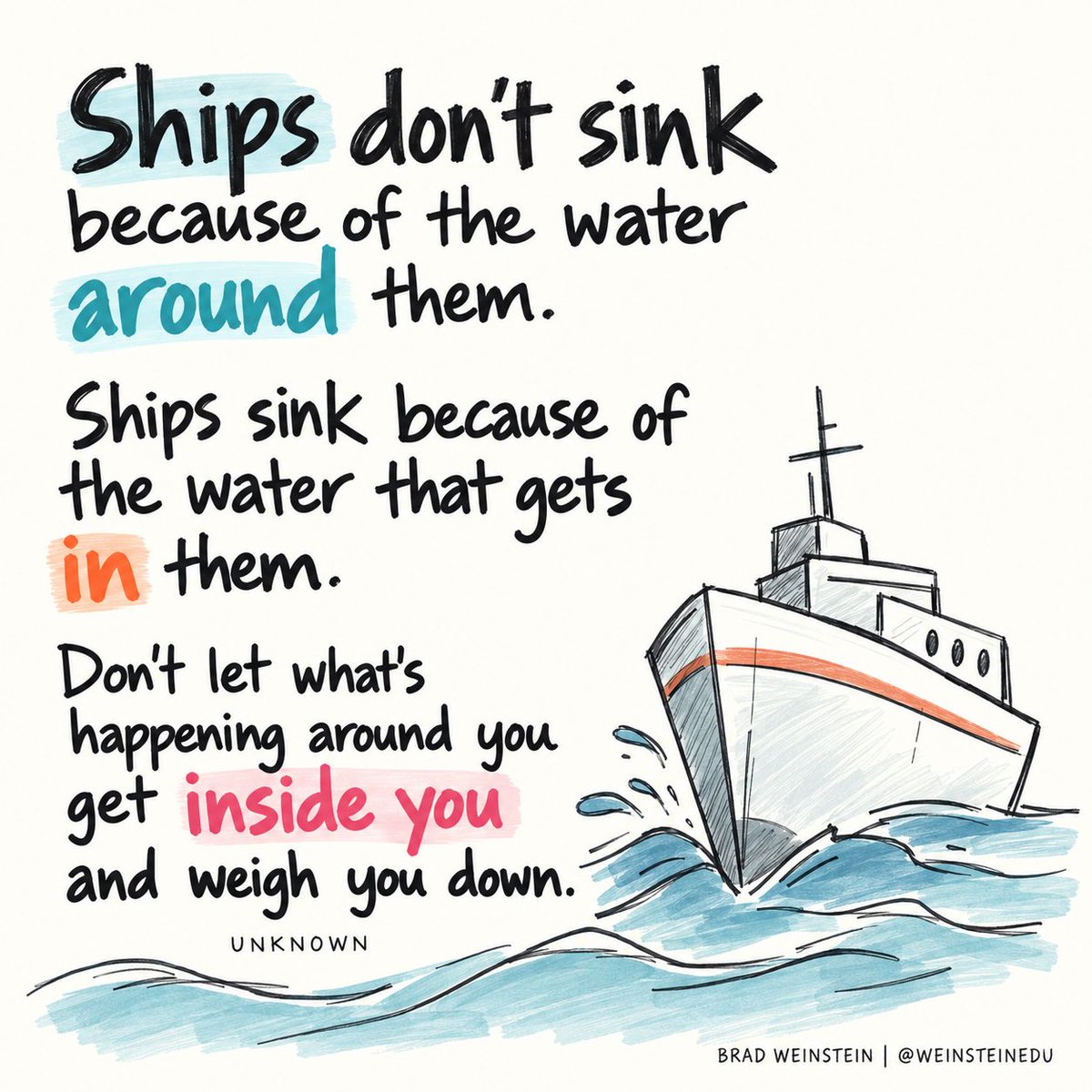 WeinsteinEdu's tweet photo. Schools can put a lot in your head before lunch.

A rough class can follow you into the next period. One email can take up way more space than it deserves. A comment from a colleague or parent can still be replaying in your head hours later.

Some of that deserves attention. Fix what needs to be fixed. Have the conversation. Make the adjustment. But not everything that happens around you needs to come home with you or become part of how you see yourself.

Educators deal with enough without carrying every hard part of the day long after the day is over.
