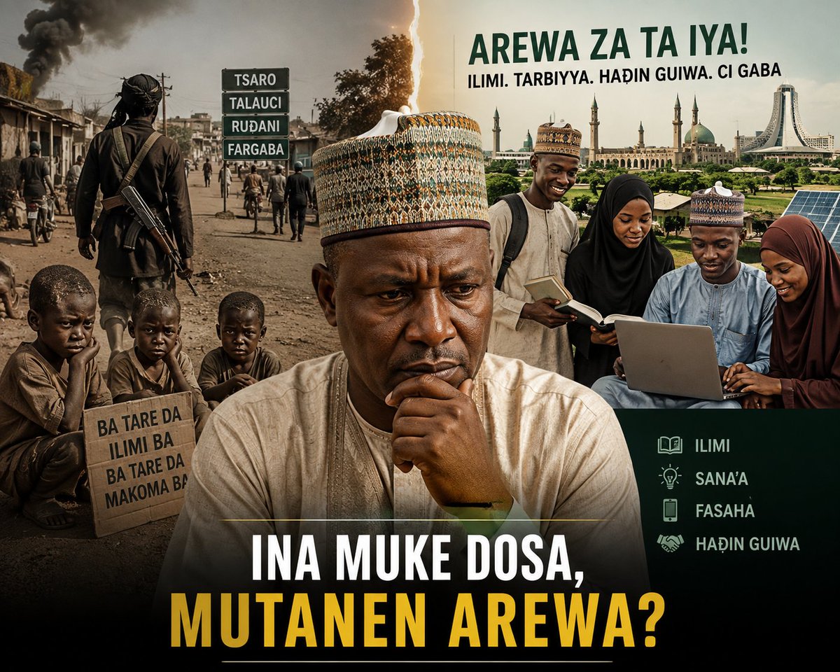 DisinaTV's tweet photo. INA MUKA DOSA, MUTANEN AREWA?

Duk wanda ya kai shekara 35 ko fiye, wataƙila zai fahimci cewa rayuwar da muka taso a cikinta ta fi sauƙi da kwanciyar hankali fiye da yadda take a yau.

A yau, jin daɗin rayuwa ya ragu sosai. Kullum cikin fargaba muke. Ko tafiya za ka yi daga gari zuwa gari, sai ka fara tunanin tsaro.

Mutane da yawa sun daina ziyartar juna daga gari zuwa gari sai idan akwai wani muhimmin dalili.

Masu kuɗi ba sa samun cikakkiyar nutsuwa, talakawa ma haka. Rayuwa ta zama cikin ruɗani, yayin da wasu ke neman kuɗi ba tare da la'akari da halal ko haram ba.

A lokaci guda, matsalolin rashin tsaro, talauci da rashin ingantaccen ilimi suna ci gaba da shafar rayuwar miliyoyin mutane a Arewa. Wasu bincike ma sun danganta tashin hankali da ƙara tabarbarewar rayuwar iyalai a yankin. 

Sai kuma batun yara.
Muna ƙara haihuwa, amma shin muna yin isasshen tunani kan yadda za mu samar musu da ilimi, tarbiyya, lafiya da kyakkyawar makoma?

Ba za mu so mu haifi yara ne kawai daga baya mu bar su suna bara a titi ba tare da sanin irin rayuwar da za su fuskanta ba.

 SOCIAL MEDIA...

Abin takaici, wasu daga cikinmu ma ba su fahimci yadda za a yi amfani da kafafen sada zumunta wajen ci gaban al'umma ba.
Musamman TikTok.
Maimakon amfani da shi wajen ilimi, sana'a, fasaha, kasuwanci da wayar da kai, wasu sun mayar da shi wajen zagi, gulma, cin mutunci da yada abubuwan da ba su da amfani.

Alhali kuwa kafafen sada zumunta na iya zama babbar hanya ta koyar da matasa sana'o'i, ilmantar da al'umma da samar da damarmaki.

TO, INA MUKA DOSA?
Arewa na da matasa masu basira, malamai, 'yan kasuwa, masana da masu hazaka.

Amma tambayar ita ce:
Shin muna amfani da wannan damar yadda ya kamata?

Yaushe za mu fara ɗaukar ilimi da tarbiyya da muhimmancin da suka dace?
Yaushe za mu daina amfani da kafafen sada zumunta wajen ɓata wa juna lokaci, mu fara amfani da su wajen gina kanmu da al'ummarmu?

INA MUKA DOSA, MUTANEN AREWA? 

Wannan ba zagi ba ne; kira ne na mu tsaya mu yi tunani kan makomar kanmu da yaranmu.

DISINA TV
Ilimantarwa | Labaran Duniya | Fasaha | Kasuwanci