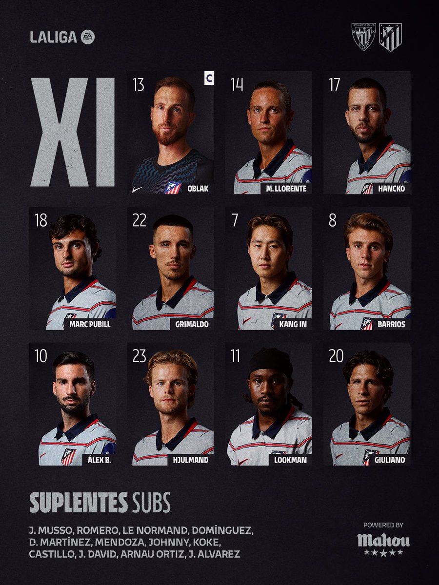 Atleti's tweet photo. Nuestro once para hoy ❤️🤍 https://t.co/qBVwye5EtR