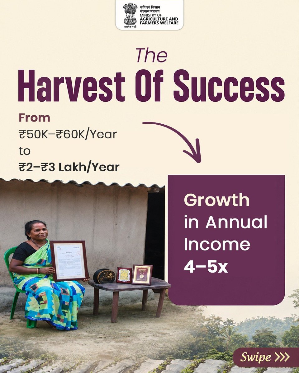 AgriGoI's tweet photo. From embracing new farming techniques to becoming a trusted guide for fellow farmers, Smt. Nilima Tigga’s journey reflects the power of knowledge, innovation and perseverance. Her success is not just measured in higher returns, but in the confidence and opportunities she has helped cultivate for others around her.

Have a farming success story to share? Write to us at:  agrisoical8@gmail.com

#SuccessStory #WomenFarmers #FarmersFirst #Agriculture #ATMA #KVK #SustainableAgriculture #RuralDevelopment #Jharkhand #InspiringFarmers