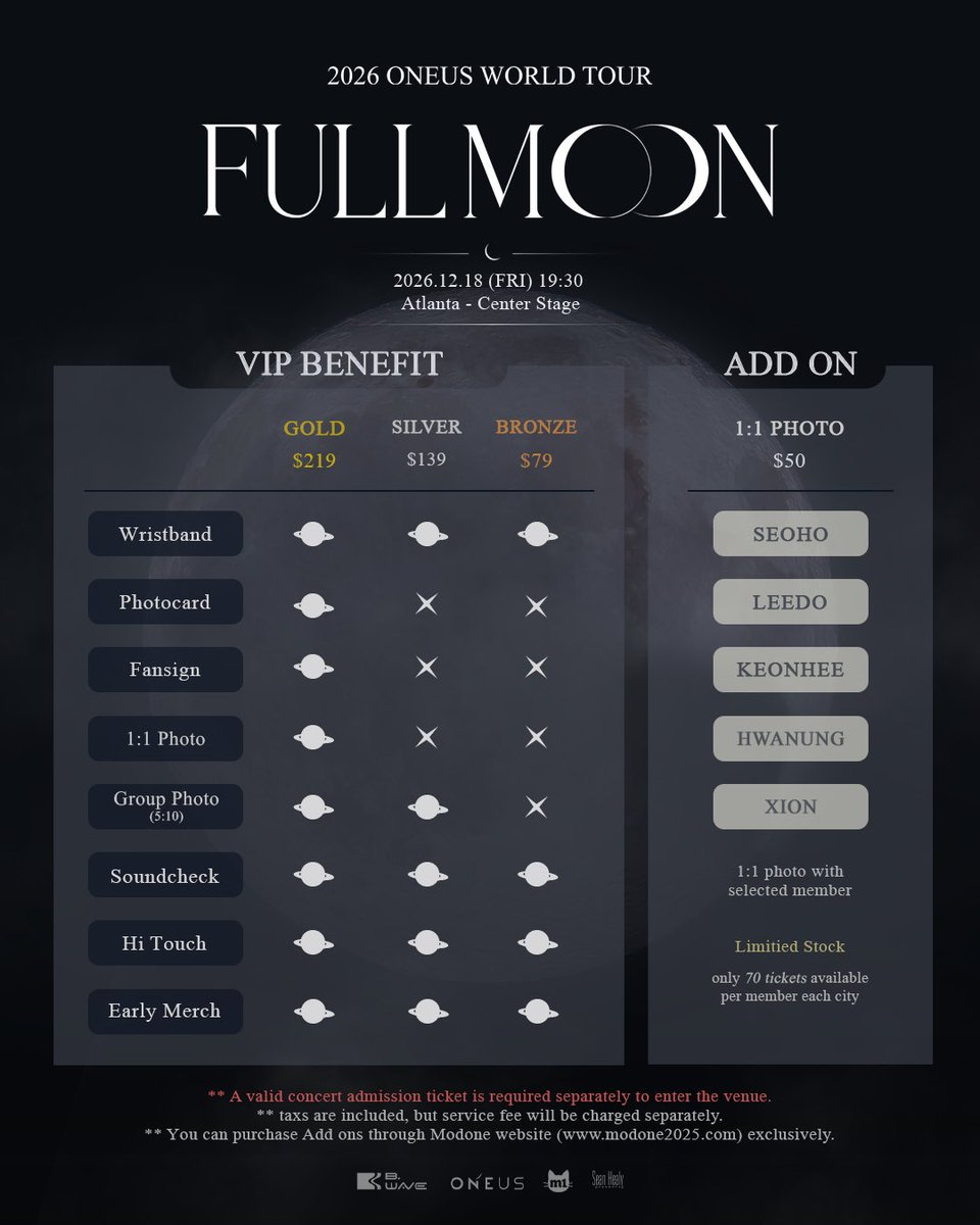 moduleone2025's tweet photo. 2026 ONEUS WORLD TOUR [FULL MOON] IN USA - ATLANTA

🎟️ Admission tickets will go on sale 🎟️
https://t.co/cVBmnZ60IW

🌎 LATAM: SEP 11 at 10AM local time
🇺🇸 USA: SEP 10 at 10AM local time

🎫 VIP/Add-ons will be available exclusively
https://t.co/ZXNert9gKg

🌎 LATAM: SEP 13 at 12PM BRT·ART·CLST / 10AM COT / 9AM CST
🇺🇸 USA: SEP 12 at 10AM CDT / 11AM EDT / 8AM PDT

@official_ONEUS 

#원어스 #ONEUS #FULL_MOON