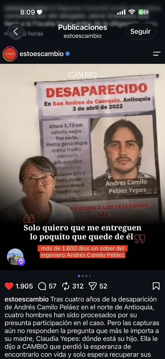 claoyepes's tweet photo. #DondeEstaCamilo #AndresCamiloNoAparece Dios 1.614 días lleva desaparecido mi hijo Andrés Camilo! Queremos verdad. Queremos respuestas. Queremos justicia.
Camilo no puede convertirse en un número más.
Es mi hijo. Es una vida. Es una familia que lo espera. Justicia. https://t.co/xrBZgdGNLG