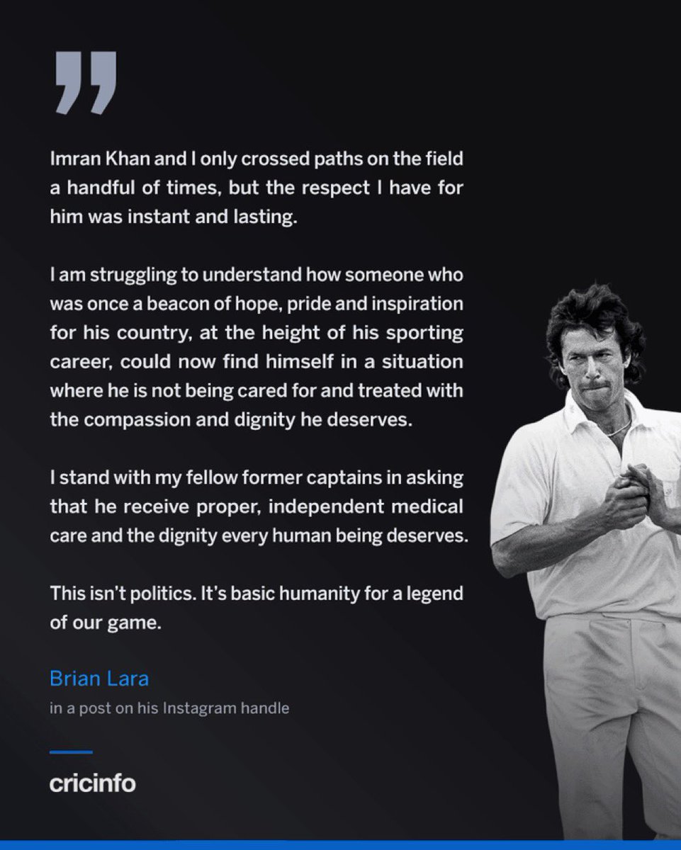 mmalikx7's tweet photo. LARA … BRIAN LARA speaks out for IMRAN KHAN 

#FreeImranKhanNow 
Still waiting on heavy weights of Pakistan cricket 🏏 https://t.co/8X1A0b3LYv