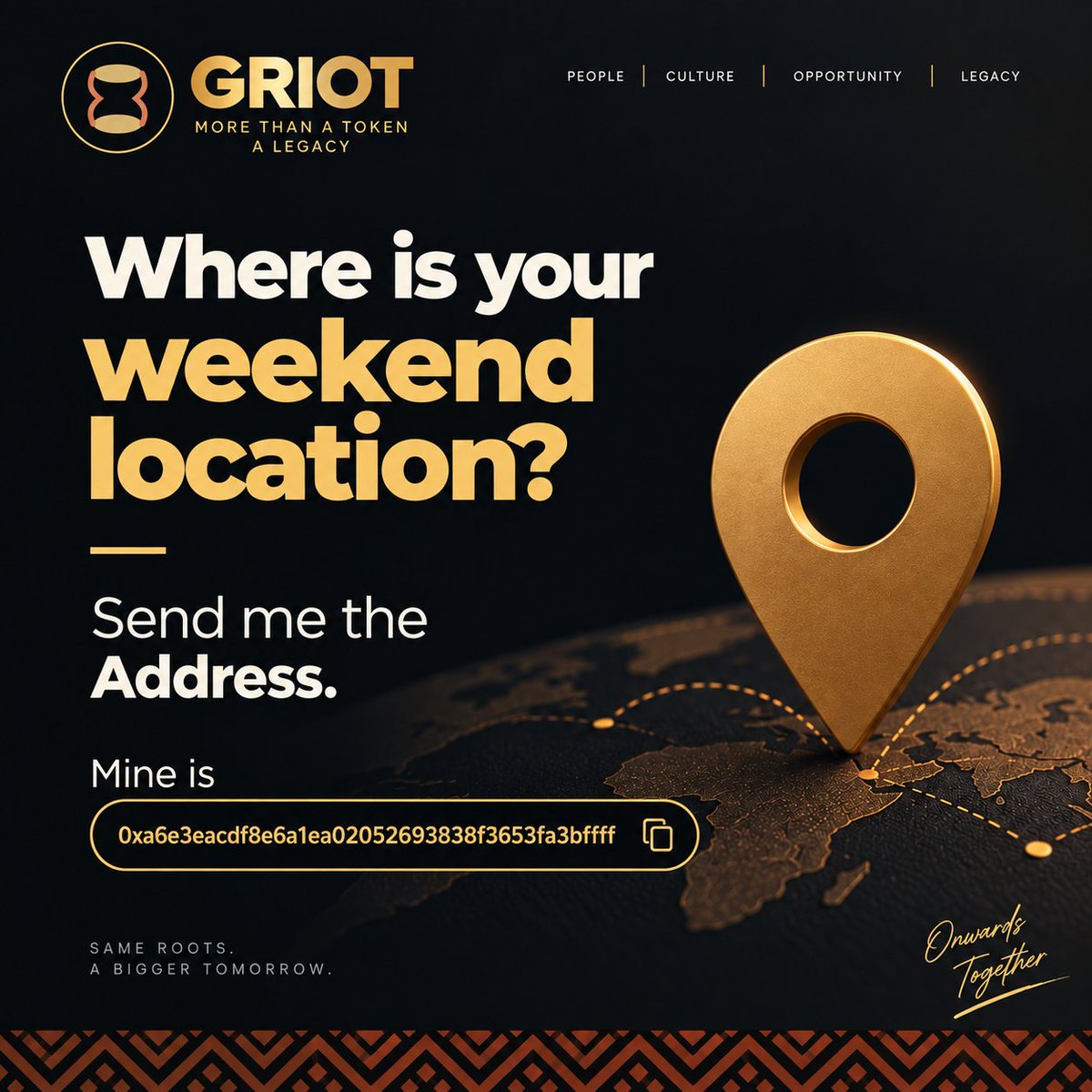 Griotnative's tweet photo. Share your weekend  Location.

Mine is : 0xa6e3eacdf8e6a1ea02052693838f3653fa3bffff https://t.co/DgfYco36K8