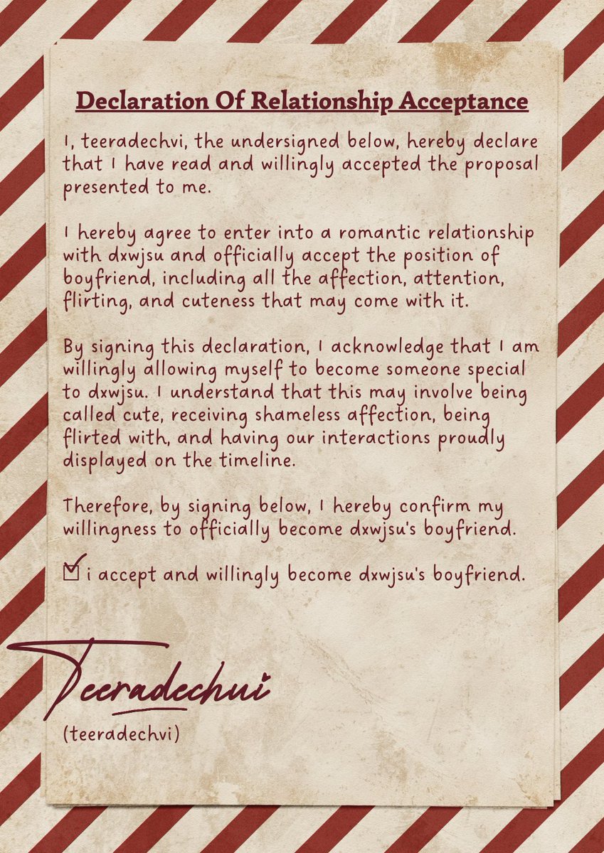 teeradechvi's tweet photo. @dxwjsu ㅤ
thank   you   for  asking  me,  hehe.
of  course  i’ll say  yes,  silly.  i’d be
more  than  happy  to  choose you
and  let you  choose  me too. from
now   on,   you’re   stuck   with  me,
so please take good care of me. ♡
ㅤ https://t.co/R7DtOZjkAy