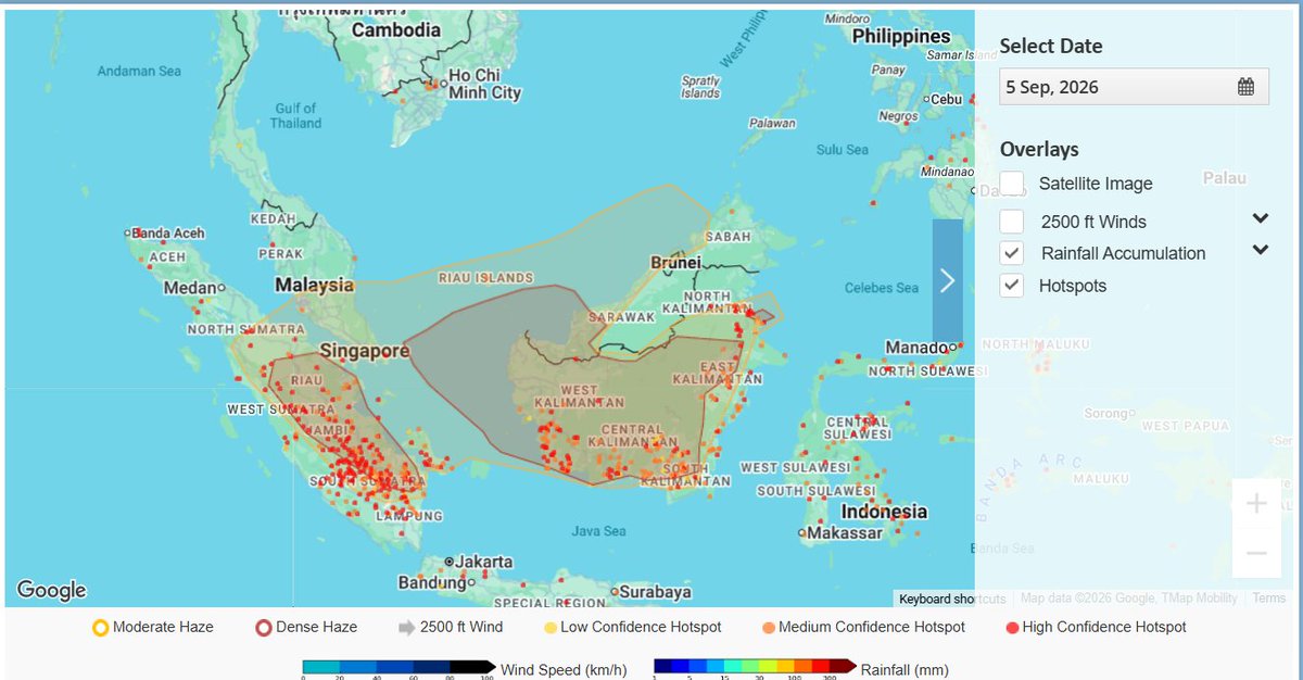 IzzraifHarz's tweet photo. An increase in hotspot count in Sumatera is bad news for Semenanjung. Our air quality could deteriorate even further once the dense part of the smoke plumes coming our way, which I think is already here.

Gosh this is tiring 😩 https://t.co/BMQ2iy3Fix