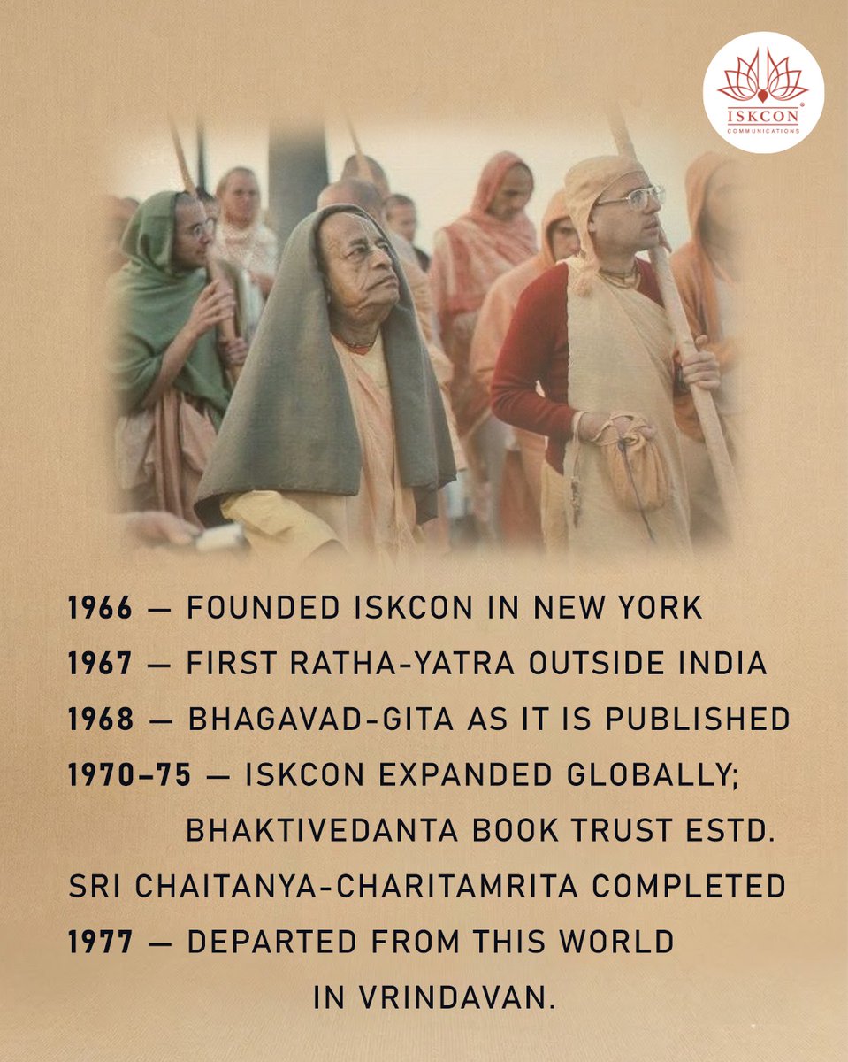iskcon's tweet photo. Honouring 130 years of Srila Prabhupada’s divine appearance and his timeless contribution to Krishna consciousness. https://t.co/0DZXwgZH9N